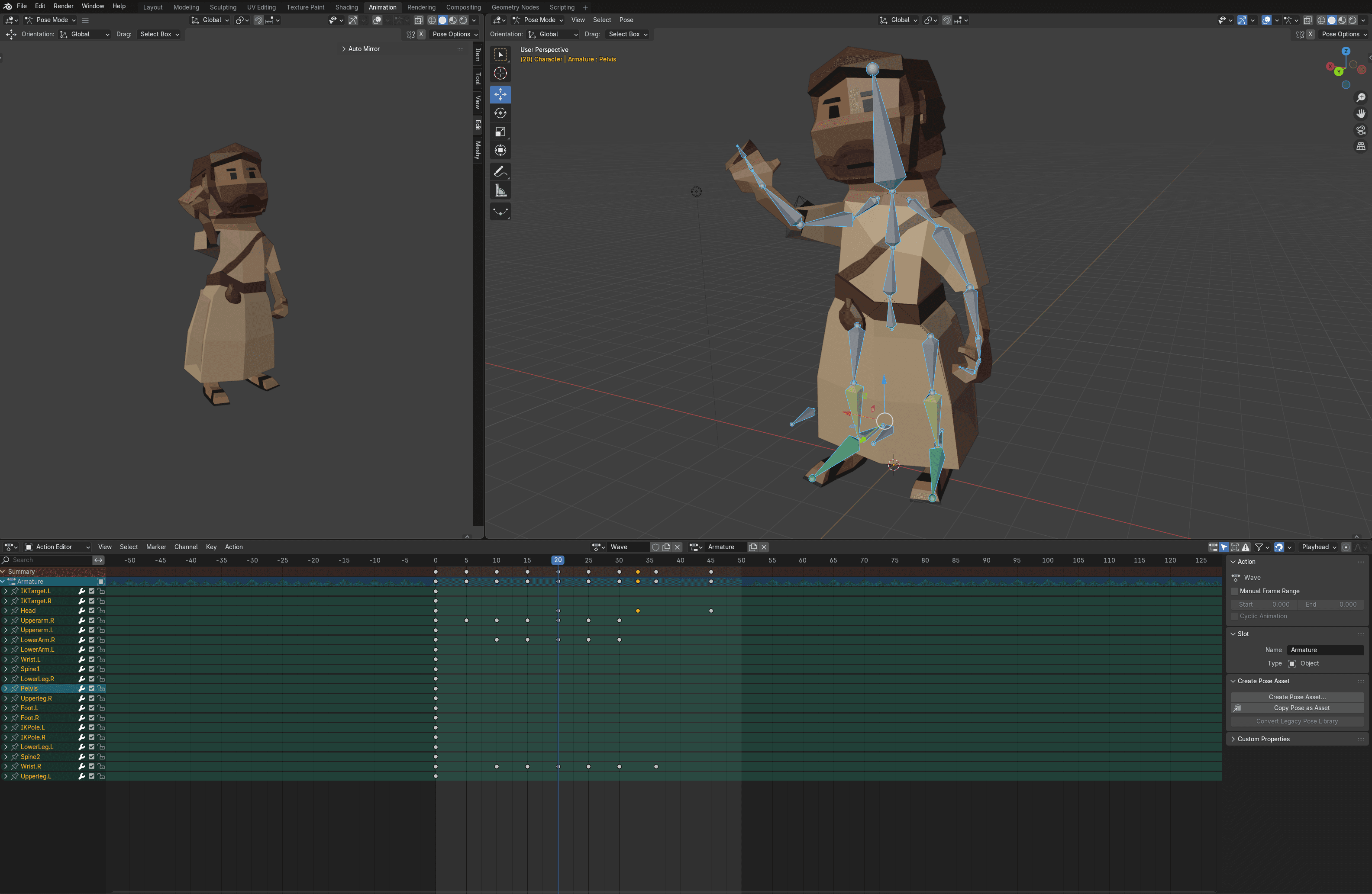 Grace Run protagonist rigged and posed for animation in Blender